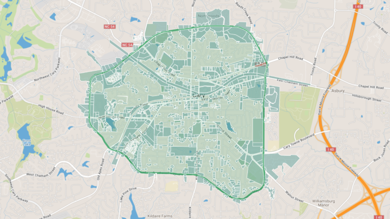 Map highlighting the Maynard Loop in Cary, NC